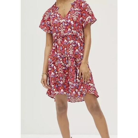 Anthropologie Dress Womens Medium Robin Tiered Mini Dress Ruffle V-neck Dress - Picture 2 of 12